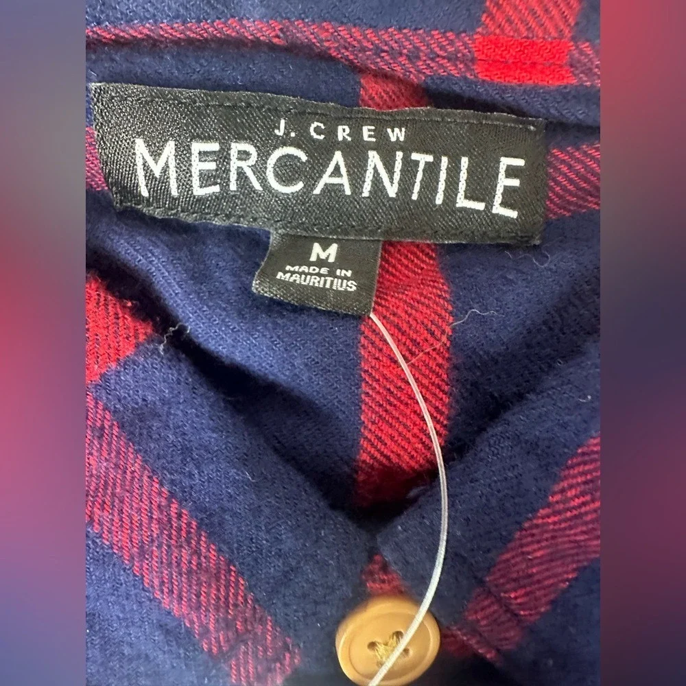 J Crew Mercantile Flannel Shirt Mens Med Long Sleeve Button Plaid Red‎ Navy New